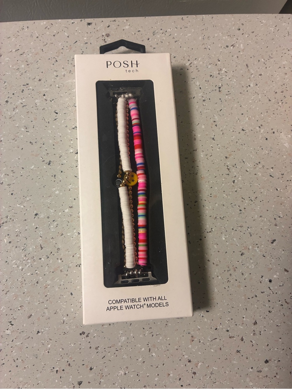 Posh White and Multicolor Striped Beaded Apple Watch Band Set